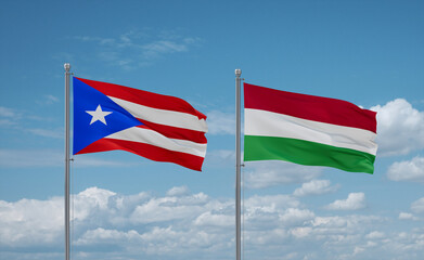 Hungary and Puerto Rico flags, country relationship concept