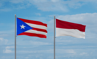 Indonesia and Puerto Rico flags, country relationship concept