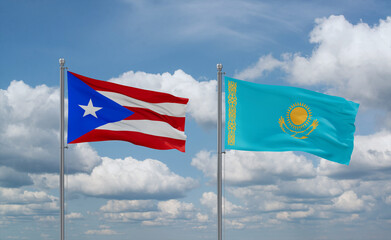 Kazakhstan and Puerto Rico flags, country relationship concept