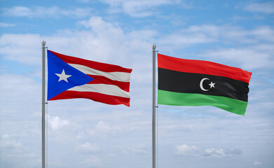 Libya and Puerto Rico flags, country relationship concept