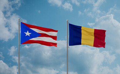 Romania and Puerto Rico flags, country relationship concept