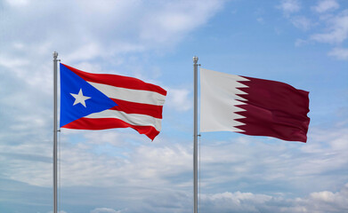 Qatar and Puerto Rico flags, country relationship concept