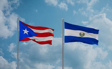 Salvador and Puerto Rico flags, country relationship concept