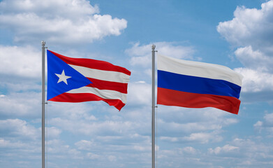 Russia and Puerto Rico flags, country relationship concept