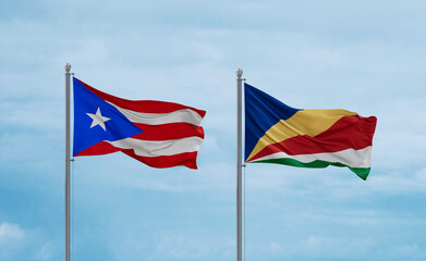 Seychelles and Puerto Rico flags, country relationship concept
