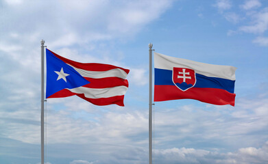 Slovakia and Puerto Rico flags, country relationship concept