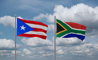 South Africa and Puerto Rico flags, country relationship concept