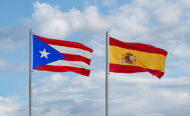 Spain and Puerto Rico flags, country relationship concept