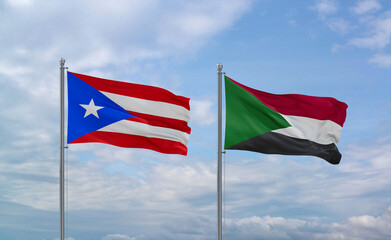 Sudan and Puerto Rico flags, country relationship concept