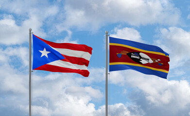 Eswatini and Puerto Rico flags, country relationship concept