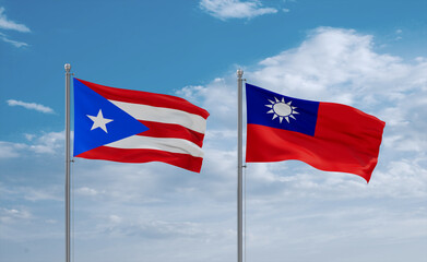 Taiwan and Puerto Rico flags, country relationship concept