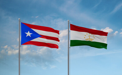 Tajikistan and Puerto Rico flags, country relationship concept