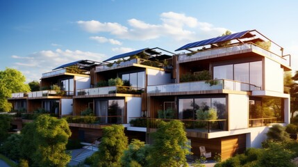 Fototapeta na wymiar modern eco-friendly multifamily homes with photovoltaic cells