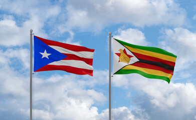 Zimbabwe and Puerto Rico flags, country relationship concept