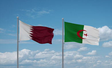 Qatar and Algeria national flags, country relationship concept