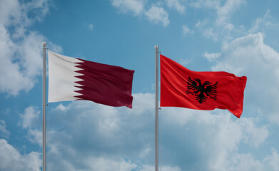 Qatar and Albania national flags, country relationship concept