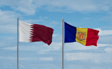 Qatar and Andorra national flags, country relationship concept