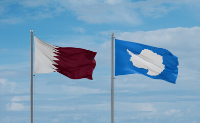 Qatar and Antarctica flags, country relationship concept