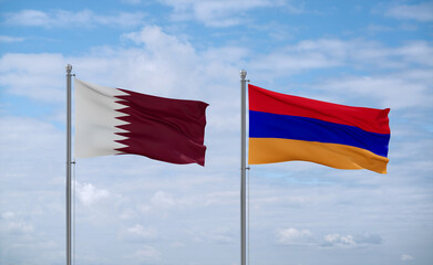 Armenia and Qatar flags, country relationship concept