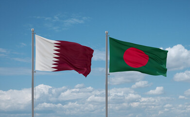 Bangladesh and Qatar flags, country relationship concept