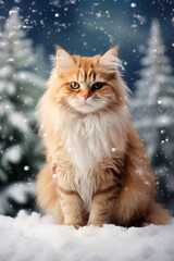 Naklejka na ściany i meble Cute cat on a Christmas background