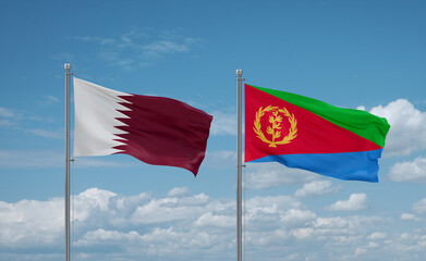 Eritrea and Qatar flags, country relationship concept