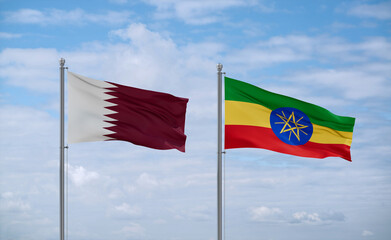 Ethiopia and Qatar flags, country relationship concept