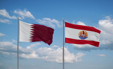 Qatar and French Polynesia flags, country relationship concept