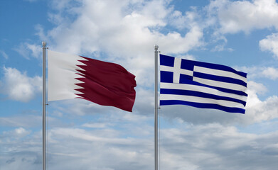 Greece and Qatar flags, country relationship concept