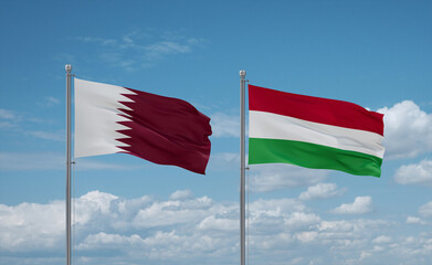 Hungary and Qatar flags, country relationship concept