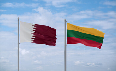Lithuania and Qatar flags, country relationship concept