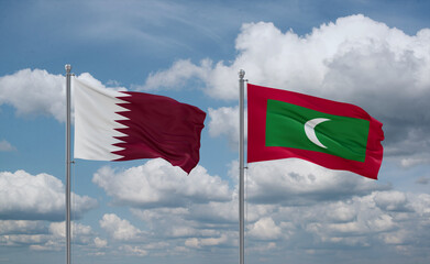Maldives and Qatar flags, country relationship concept
