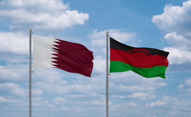 Malawi and Qatar flags, country relationship concept