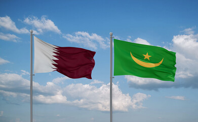 Mauritania and Qatar flags, country relationship concept