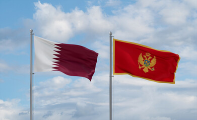 Montenegro and Qatar flags, country relationship concept