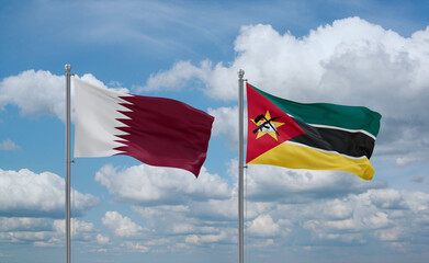 Mozambique and Qatar flags, country relationship concept