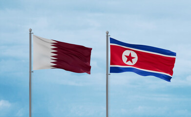 North Korea and Qatar flags, country relationship concept