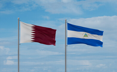 Nicaragua and Qatar flags, country relationship concept