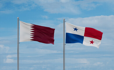 Panama and Qatar flags, country relationship concept