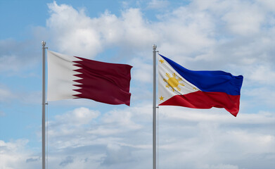 Philippines and Qatar flags, country relationship concept