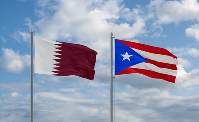 Puerto Rico and Qatar flags, country relationship concept