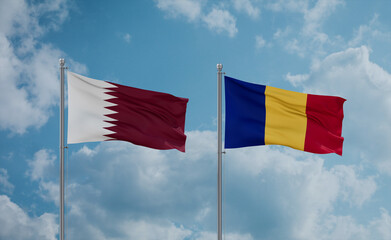 Romania and Qatar flags, country relationship concept