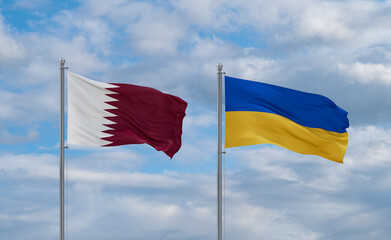 Ukraine and Qatar flags, country relationship concept