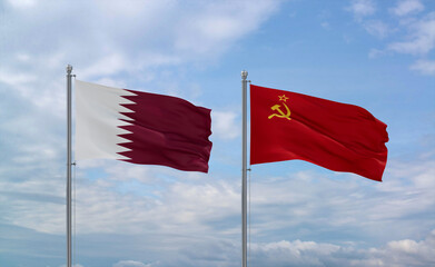 Soviet Union and Qatar flags, country relationship concept