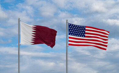 USA and Qatar flags, country relationship concepts