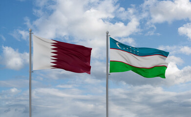 Uzbekistan and Qatar flags, country relationship concept