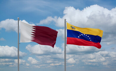 Venezuela and Qatar flags, country relationship concept