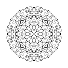 Circular Mandala pattern design for a coloring page or Coloring Book.  Decorative round outline Book page in ethnic style
