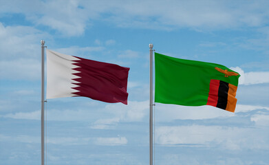 Zambia and Qatar flags, country relationship concept