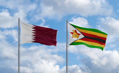 Zimbabwe and Qatar flags, country relationship concept